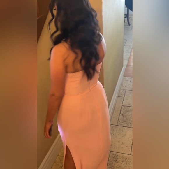 HOUSE OF CB ADRIENNE DRESS - PINK QUARTZ GEORGETTE STRAPLESS GOWN - Picture 3 of 9